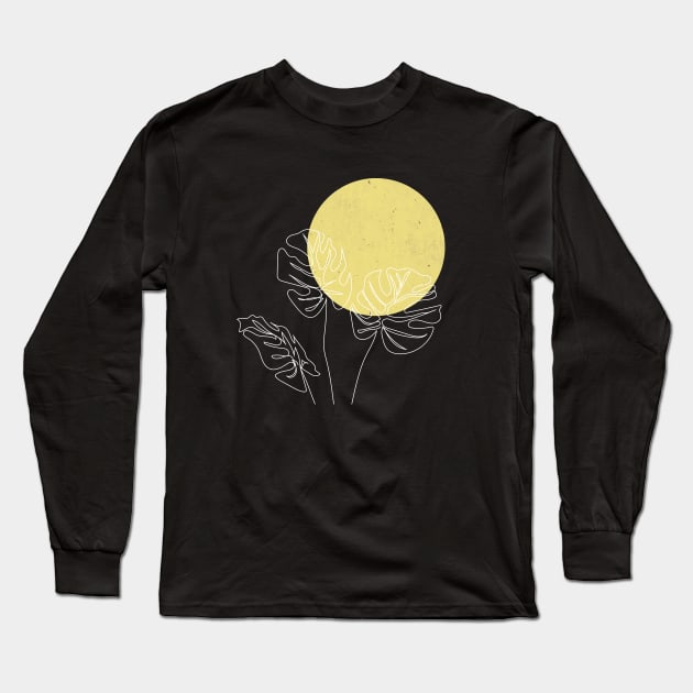 One Line Monstera Leaves Minimal Long Sleeve T-Shirt by PrintablesPassions